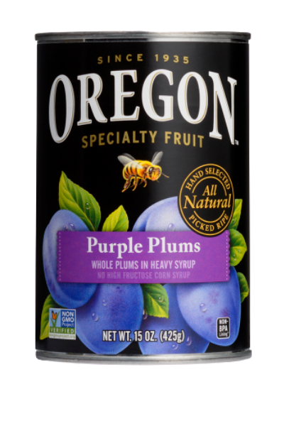 Canned purple plums in heavy syrup