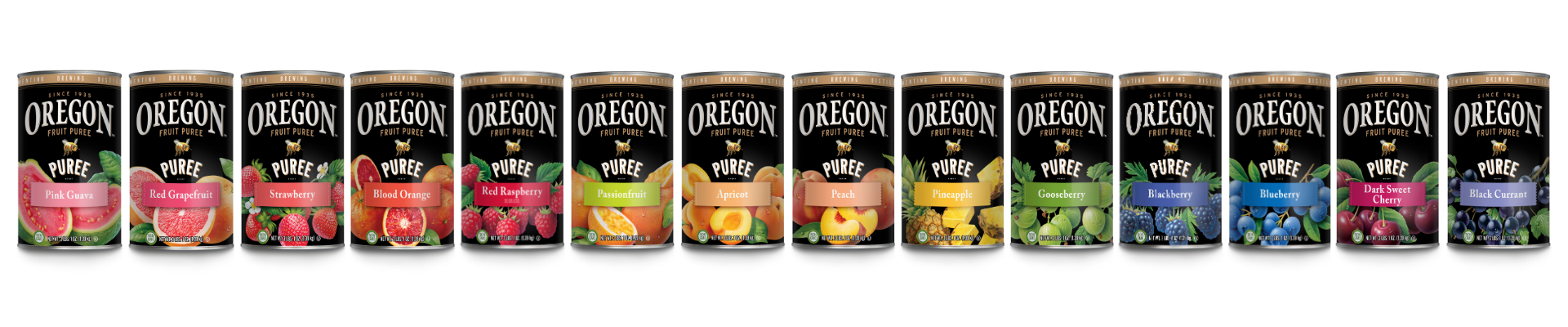 Assorted cans of oregon fruit puree