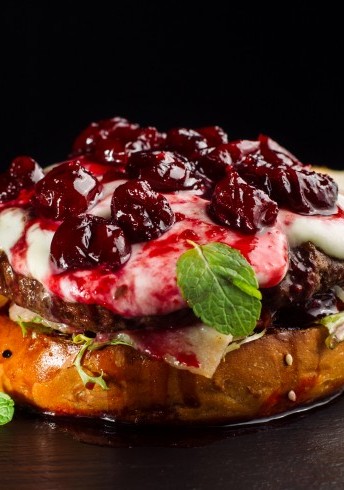 Cherry Burgers with a Balsamic Cherry Topping