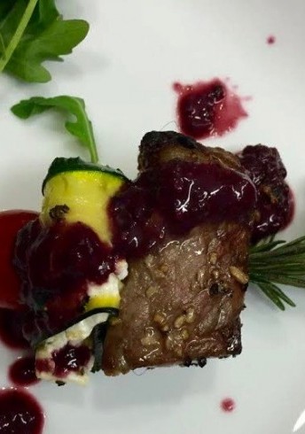 Blackberry Mustard Grilled Steak and Herbed Stuffed Zucchini