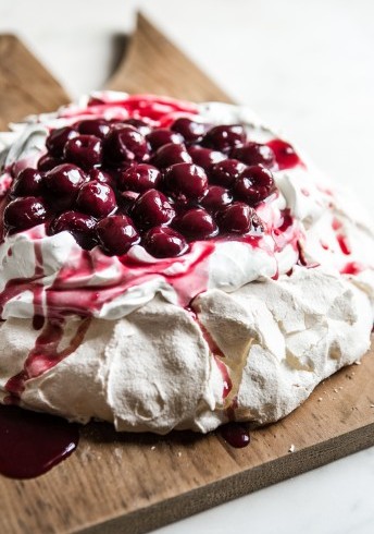 Pavlova with Cherry Compote and Mascarpone Whipped Cream