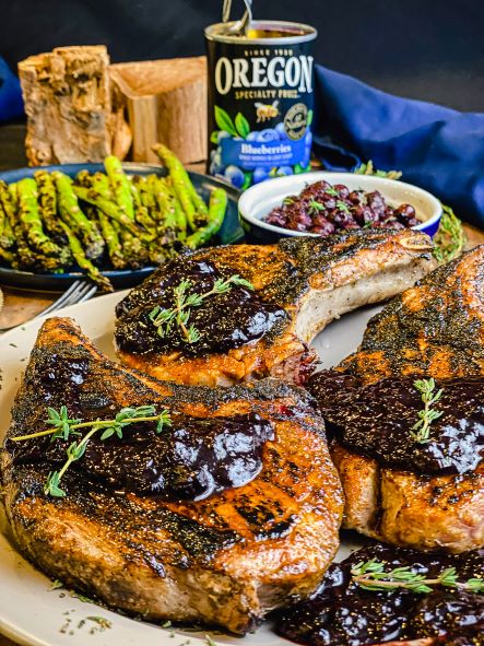 Grilled Pork Chops with Blueberry Chipotle Sauce