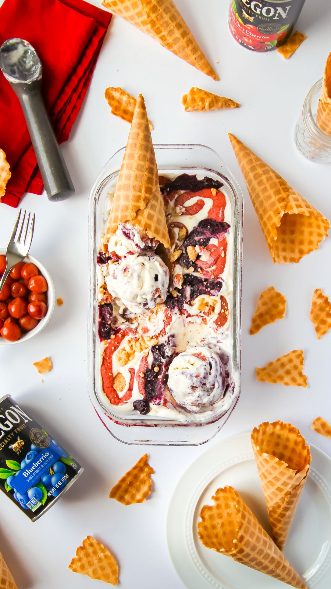 Blueberry Cobbler Ice Cream with Cherry Ripple